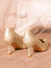 Crystal Fashion Slip-On High Heel Pumps, Elegant Champagne Color